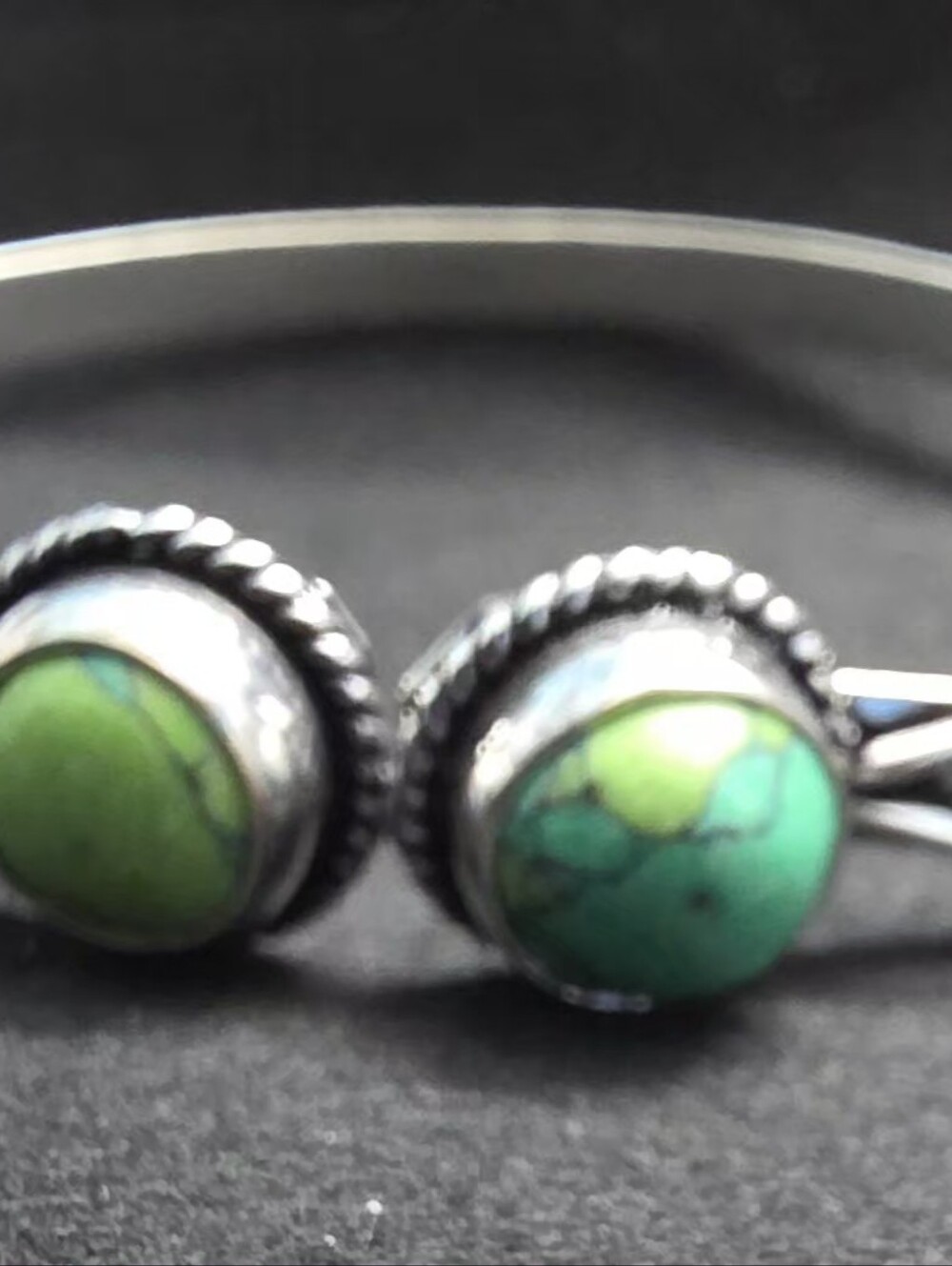 Green Turquoise Style Double Stone Silver Tone Cuff Bracelet